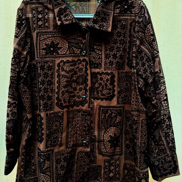 Chocolate & Black Velvet Burnout Semi Sheer Top - Picture 2 of 5